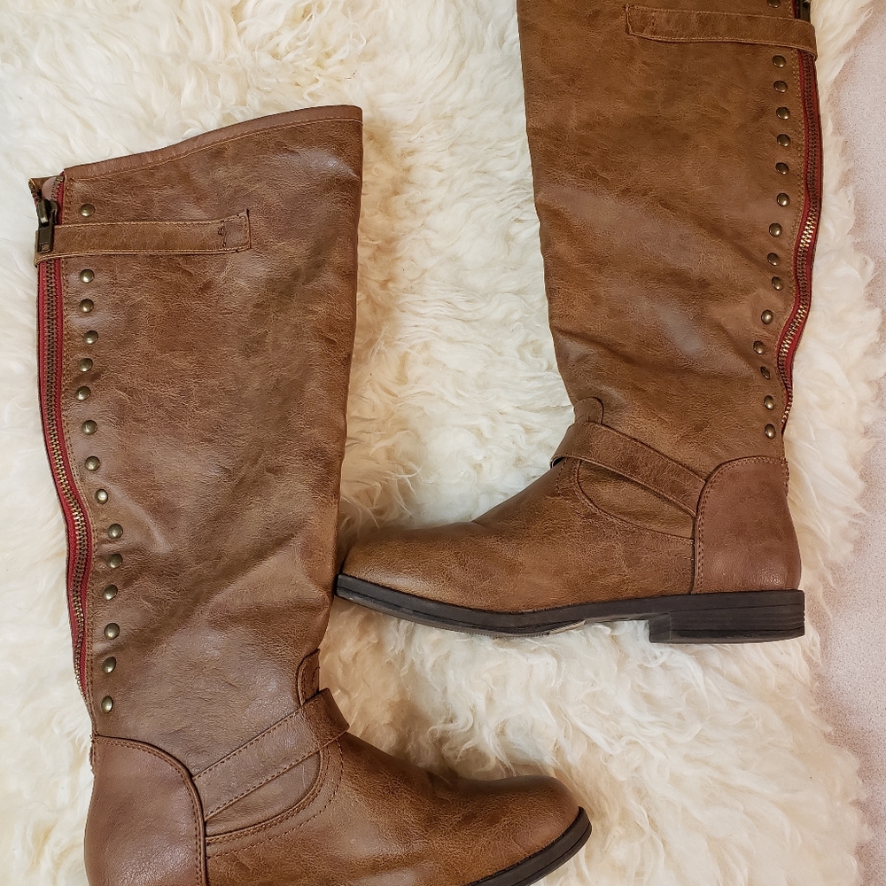 Faux leather brown one high boots